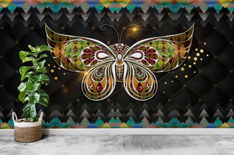 Modern Wall Paper,Butterfly And Colored Triangles,Custom Wall Paper,Animal Wallpaper,3d Wall Paper,Colorful Wall Painting, - 7