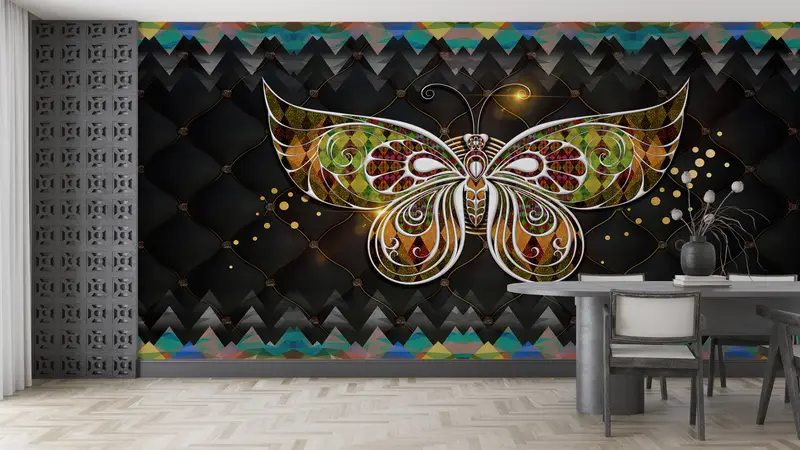 Modern Wall Paper,Butterfly And Colored Triangles,Custom Wall Paper,Animal Wallpaper,3d Wall Paper,Colorful Wall Painting, - 5