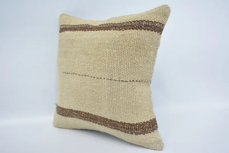Pillow Case, Home Decor Pillow, Vintage Kilim Throw Pillow, 12x12 Beige Pillow Cover, Armchair Pillow Case, Boho Pillow Sham Cover - 4