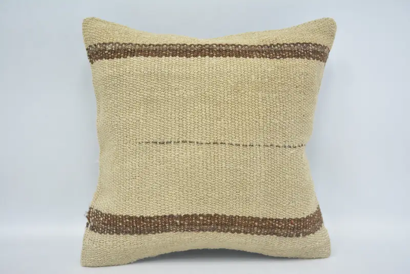 Pillow Case, Home Decor Pillow, Vintage Kilim Throw Pillow, 12x12 Beige Pillow Cover, Armchair Pillow Case, Boho Pillow Sham Cover - 1