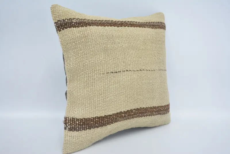 Pillow Case, Home Decor Pillow, Vintage Kilim Throw Pillow, 12x12 Beige Pillow Cover, Armchair Pillow Case, Boho Pillow Sham Cover - 3
