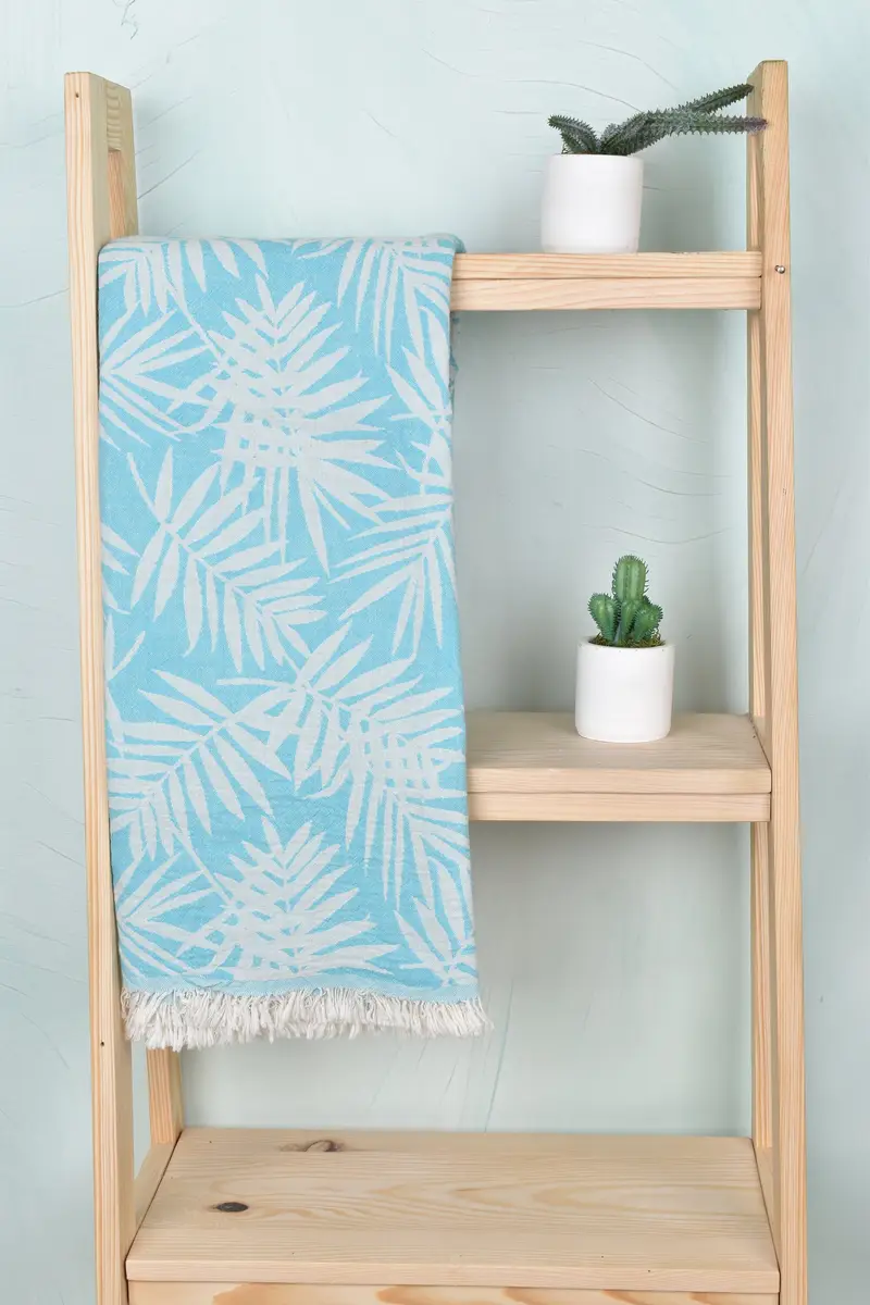 Floral Patterned Towel Turquoise Cotton, Bachelorette Gift, 40x63 Inches