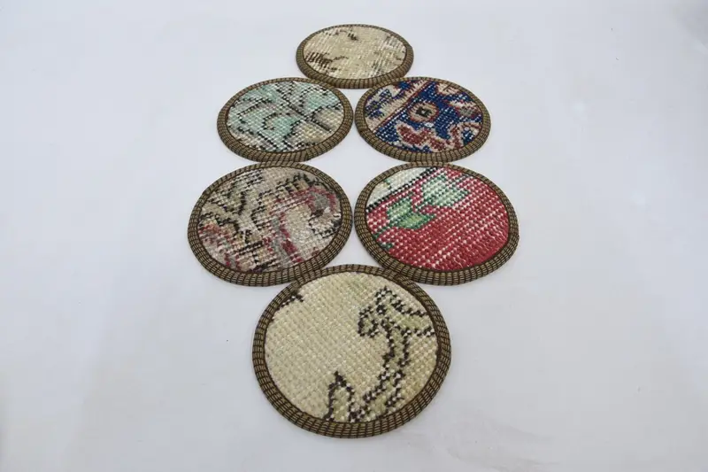 赤と緑のキリムコースター、エスニックトルコ敷物コースター