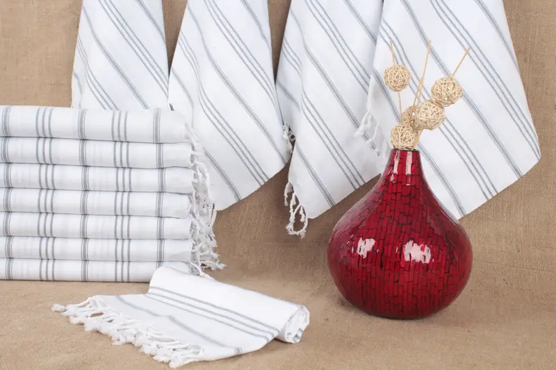 Turkish Cotton Striped Peshkir Hand Towel, 24x36 Inches, Beige