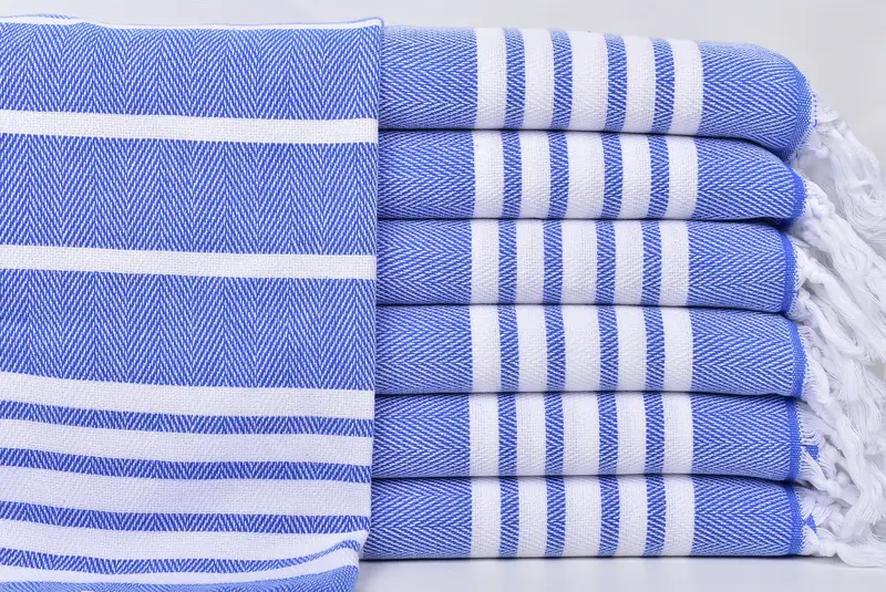 Türkisches Handtuch Sax Blau gestreift, monogrammiert, 20x40 Zoll