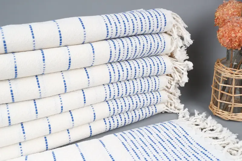 Turkish Towel Custom Sax Blue Striped, 38x71 Inches