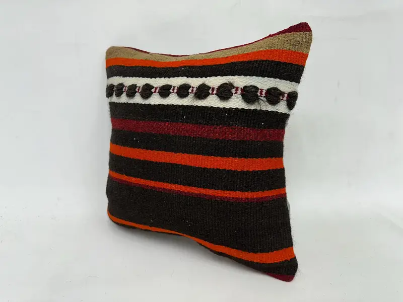 Kilim Pillow, Pillow Case, Ikat Pillow Cover, Vintage Kilim Throw Pillow, Handmade Pillow Cover, Vintage Kilim Pillow, 18x18 Brown Cushion - 4
