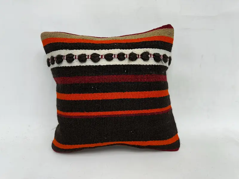 Kilim Pillow, Pillow Case, Ikat Pillow Cover, Vintage Kilim Throw Pillow, Handmade Pillow Cover, Vintage Kilim Pillow, 18x18 Brown Cushion - 1