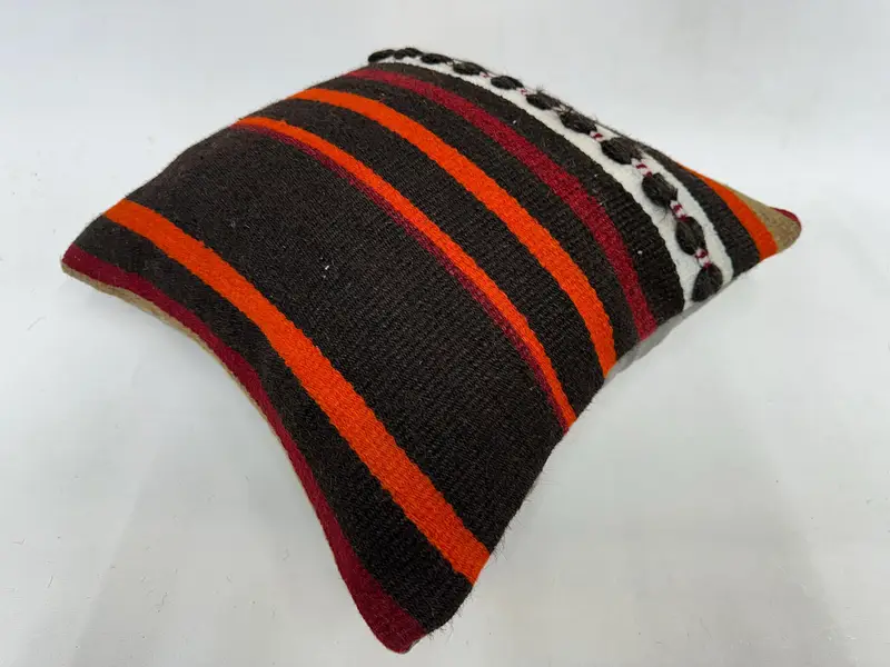 Kilim Pillow, Pillow Case, Ikat Pillow Cover, Vintage Kilim Throw Pillow, Handmade Pillow Cover, Vintage Kilim Pillow, 18x18 Brown Cushion - 6
