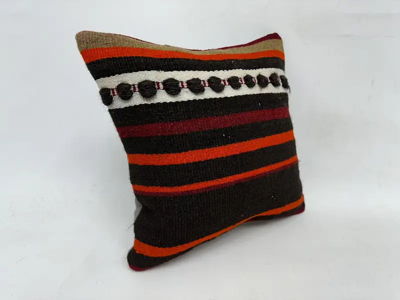 Kilim Pillow, Pillow Case, Ikat Pillow Cover, Vintage Kilim Throw Pillow, Handmade Pillow Cover, Vintage Kilim Pillow, 18x18 Brown Cushion - 3