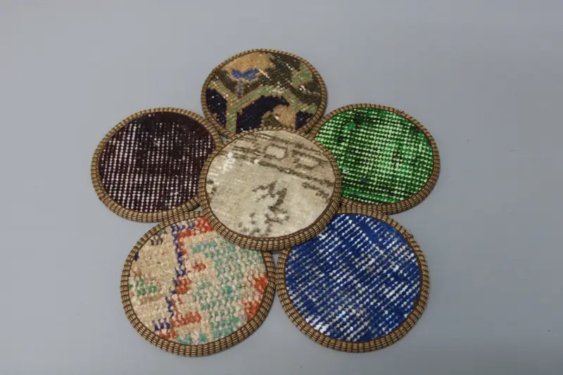 Blue and Brown Woven Coaster, Unique Round Coaster