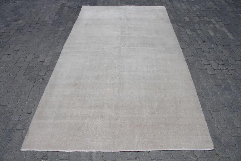 Oushak Rug, 6.3x11.3 ft Vintage Rug, Gray Bordered Rug Wool - 1