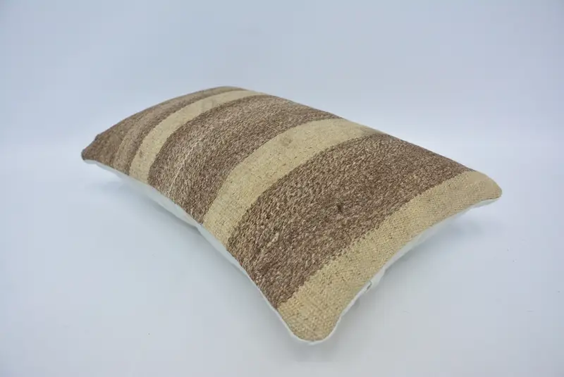 Kilim Pillow Cover, Handmade Kilim Cushion, 12x20 Brown Cushion Cover, Kilim Cushion Sham, Neutral Throw Pillow Case, Pillow Cover - 6