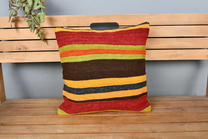 Armchair Pillow Cover, Wholesale Cushion, Boho Pillow Sham Cover, 18x18 Red Pillow, Handmade Kilim Cushion, Pillow for Couch, Pillow - 6