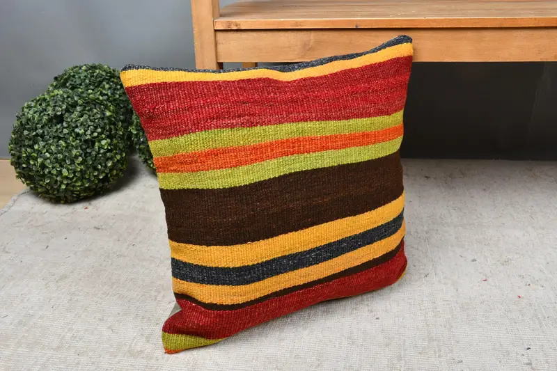 Armchair Pillow Cover, Wholesale Cushion, Boho Pillow Sham Cover, 18x18 Red Pillow, Handmade Kilim Cushion, Pillow for Couch, Pillow - 7