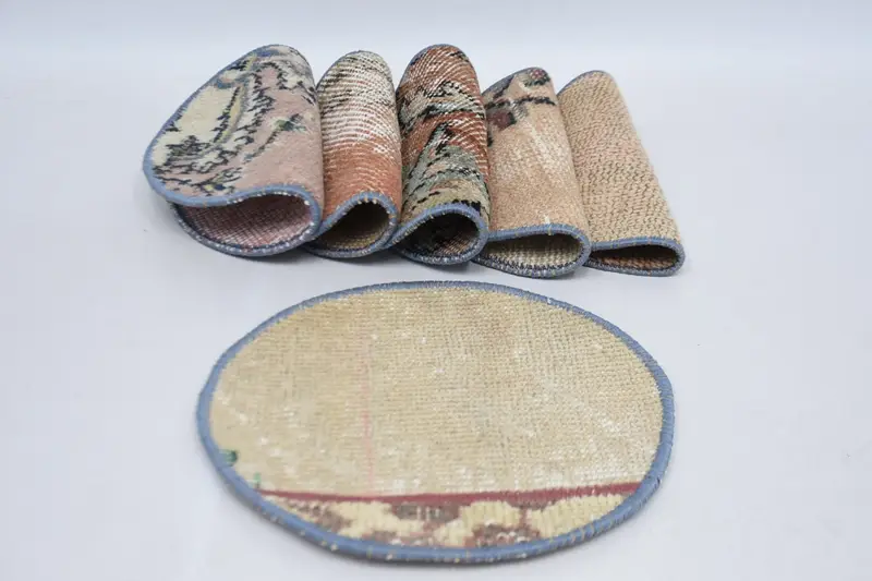 ボヘミアン ベージュ & ブラウン サークル プレースマット、コットン & ウール ボヘミアン プレースマット