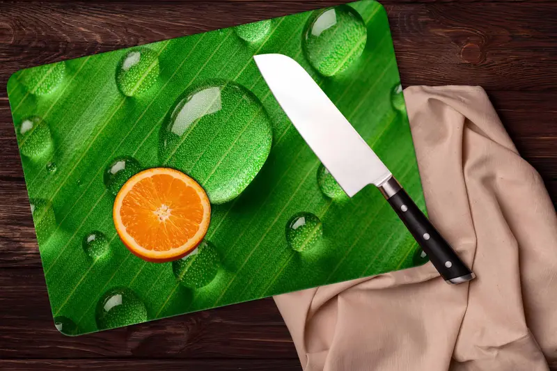 ボタニカルガラスまな板、緑の葉のデザイン、強化された安全性