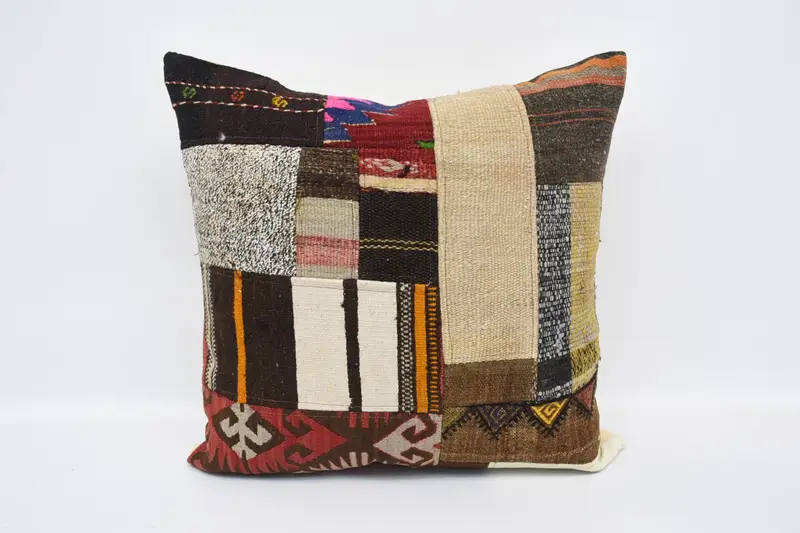 Striped Brown Vintage Euro Sham, Handwoven Antique 24x24 inch Pillow Case - 1