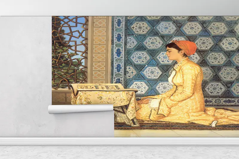 Islamic Gift Wall Decor, , Girl Reading Quran Wall Paper, 3d Wall Paper, Custom Wall Paper, Bright Wall Paper, Reproduction Wall Mural, - 1