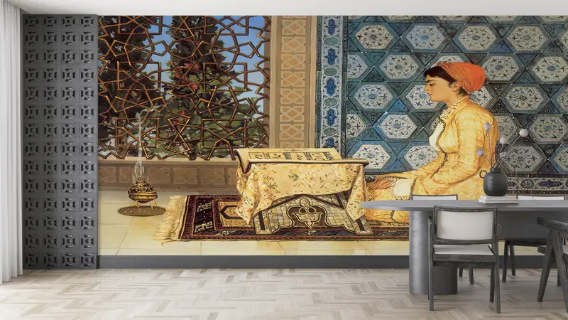 Islamic Gift Wall Decor, , Girl Reading Quran Wall Paper, 3d Wall Paper, Custom Wall Paper, Bright Wall Paper, Reproduction Wall Mural, - 3