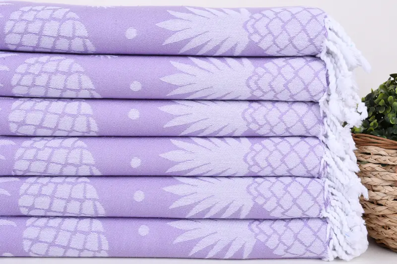 Sand-free peshtemal towel for the beach, Bridal Shower Favors, Valentines Gift, Handmade Gift, Home Decor Gifts, 70x36 Cotton Pineapple Design Towel - 4