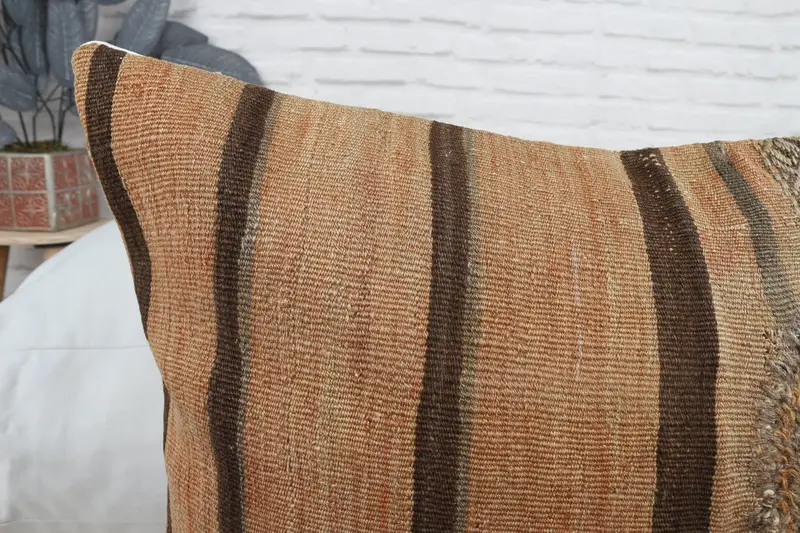 Vintage Kilim Pillow, Knitted Pillow Sham, Throw Kilim Pillow, Antique Pillows, Car Pillow Sham, Pillow Case, 20x28 Beige Pillow Cover - 5