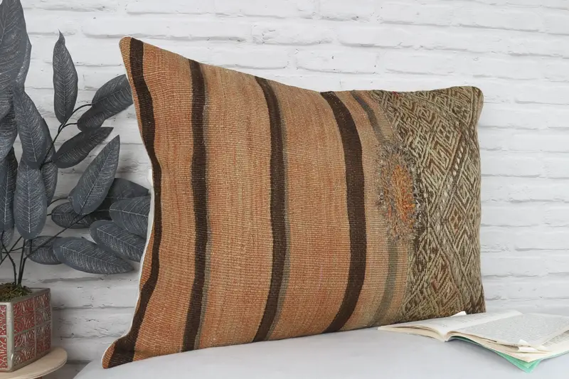 Vintage Kilim Pillow, Knitted Pillow Sham, Throw Kilim Pillow, Antique Pillows, Car Pillow Sham, Pillow Case, 20x28 Beige Pillow Cover - 3