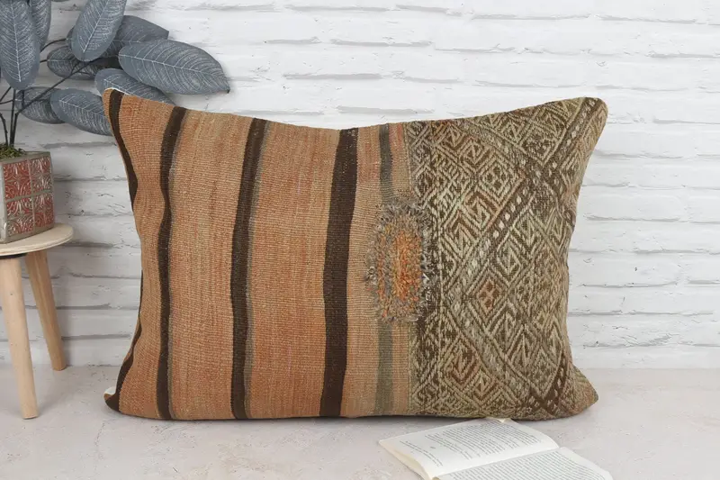 Vintage Kilim Pillow, Knitted Pillow Sham, Throw Kilim Pillow, Antique Pillows, Car Pillow Sham, Pillow Case, 20x28 Beige Pillow Cover - 1