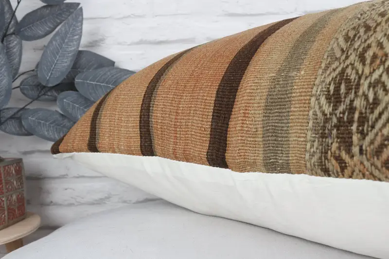 Vintage Kilim Pillow, Knitted Pillow Sham, Throw Kilim Pillow, Antique Pillows, Car Pillow Sham, Pillow Case, 20x28 Beige Pillow Cover - 8