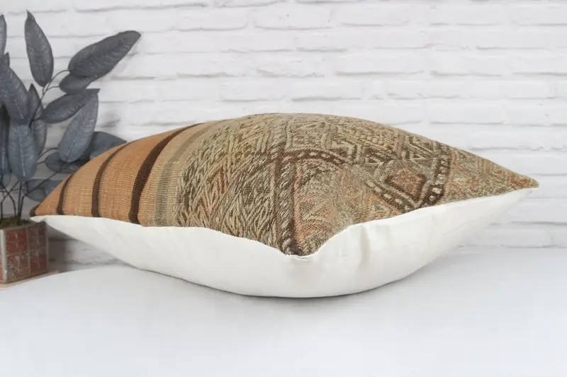 Vintage Kilim Pillow, Knitted Pillow Sham, Throw Kilim Pillow, Antique Pillows, Car Pillow Sham, Pillow Case, 20x28 Beige Pillow Cover - 7