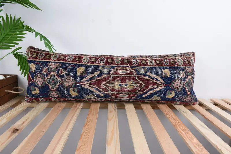 Tribal Cushion, Pillow Cover, Bohemian Cushion Cushion Cover, Vintage Kilim Pillow, 12x36 Blue Pillow Sham, Kilim Pillow, Vintage Pillow - 1