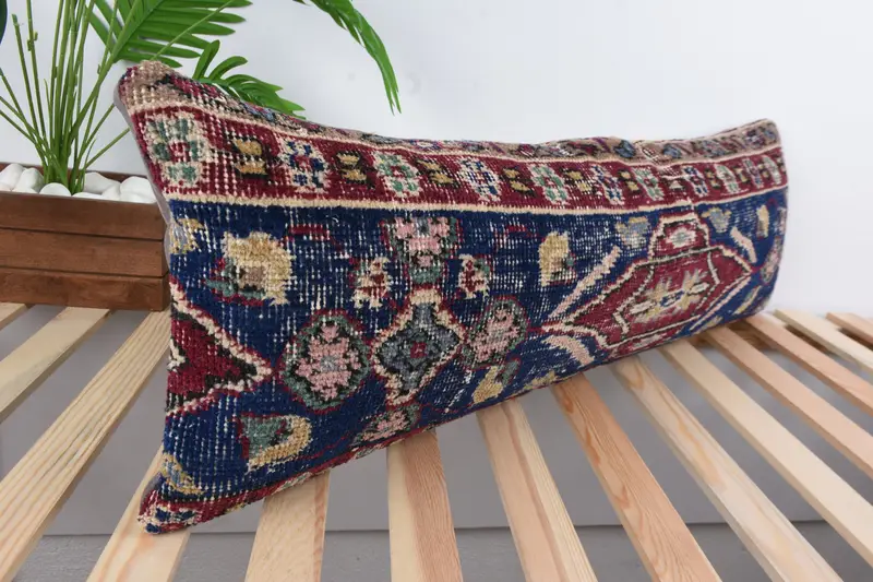 Tribal Cushion, Pillow Cover, Bohemian Cushion Cushion Cover, Vintage Kilim Pillow, 12x36 Blue Pillow Sham, Kilim Pillow, Vintage Pillow - 5