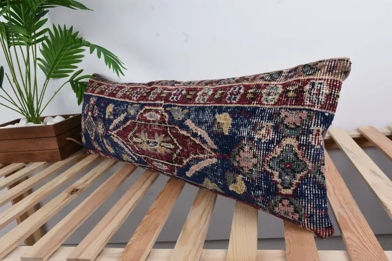 Tribal Cushion, Pillow Cover, Bohemian Cushion Cushion Cover, Vintage Kilim Pillow, 12x36 Blue Pillow Sham, Kilim Pillow, Vintage Pillow - 4