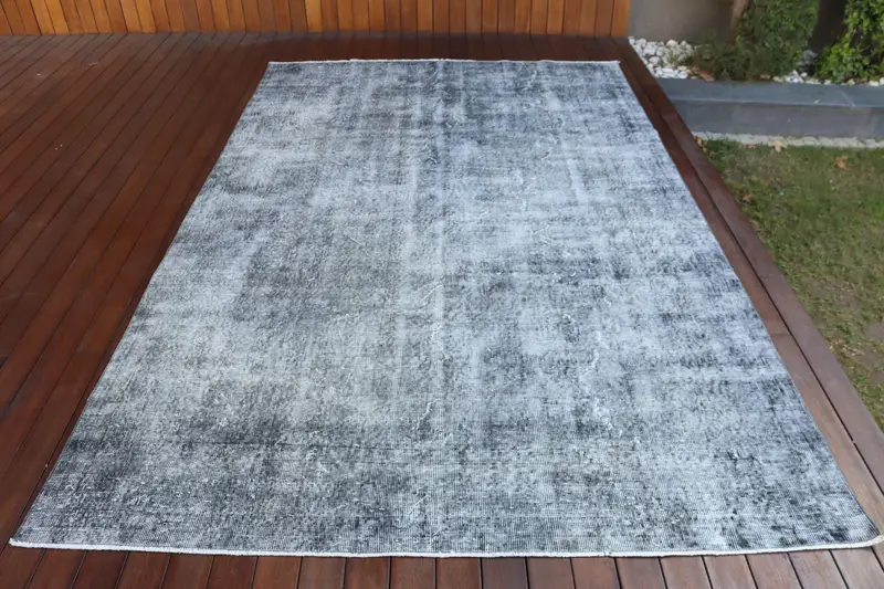 Vintage Halı, 6.1x9.5 ft Büyük Halı, Gri Ombré Yün Türk Halısı - 1