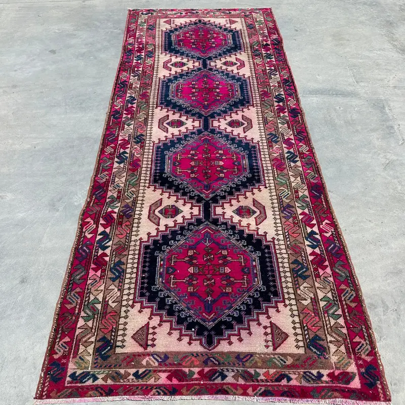 Turkish 3.3x8.7 ft Rug, Runner Vintage Rug, Pink Ombré Wool Rug - 1