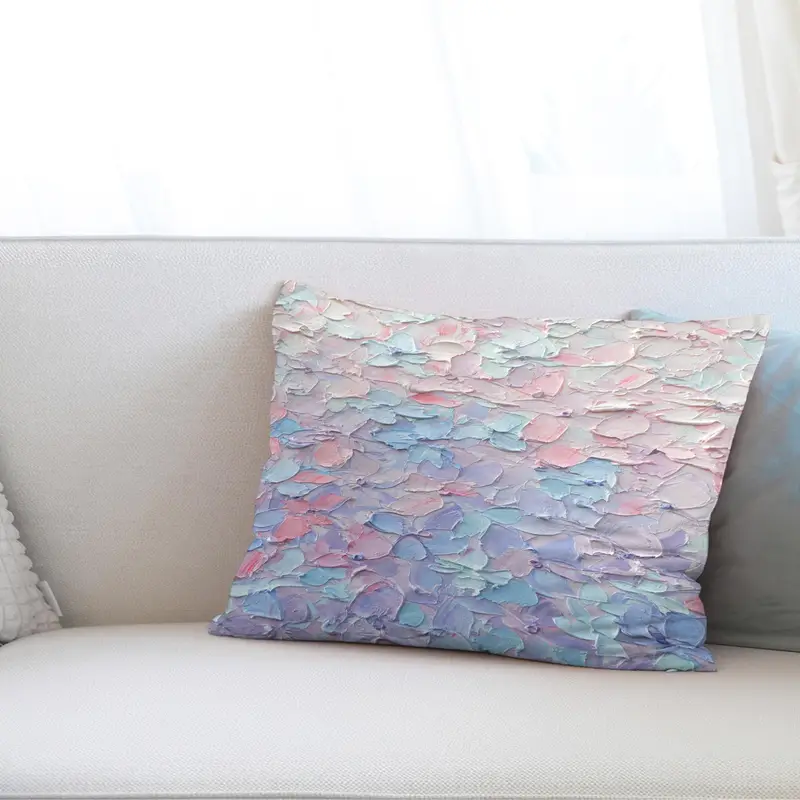 Abstraktes, sanft bedrucktes Kissen: Rosa, Blau, Lila