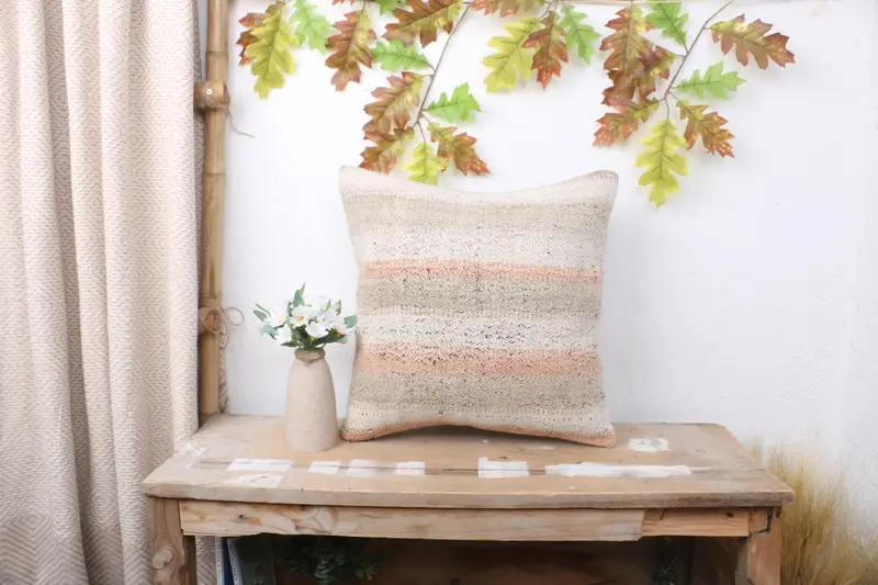 Handmade Kilim Cushion, Ethnic Pillow Case, Cushion Case, Gift Pillow, Vintage Kilim Pillow, 16x16 Beige Cushion Case - 1