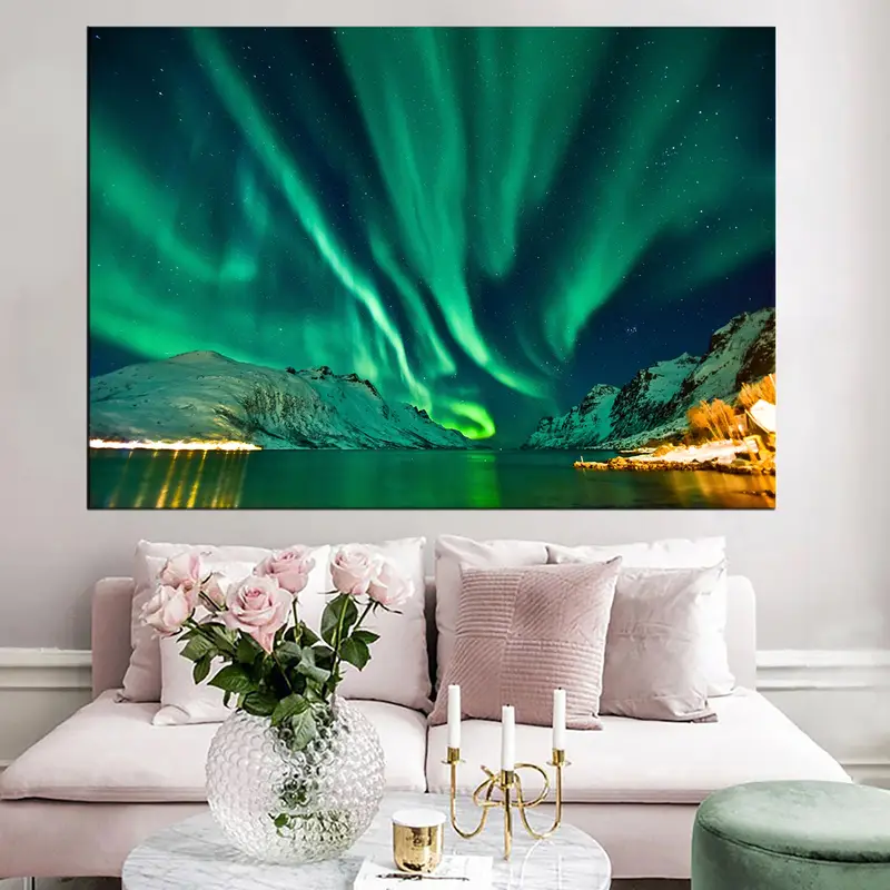 Yeşil Aurora Poster, Northern Lights Canvas, Gece Sky Duvar Sanatı, Modern Duvar Dekoru, Peyzaj Tuval, Hediye Tuval Sanatı, Kuzey Işıkları Baskı - 3