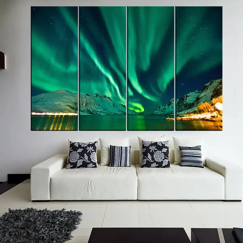 Yeşil Aurora Poster, Northern Lights Canvas, Gece Sky Duvar Sanatı, Modern Duvar Dekoru, Peyzaj Tuval, Hediye Tuval Sanatı, Kuzey Işıkları Baskı - 5