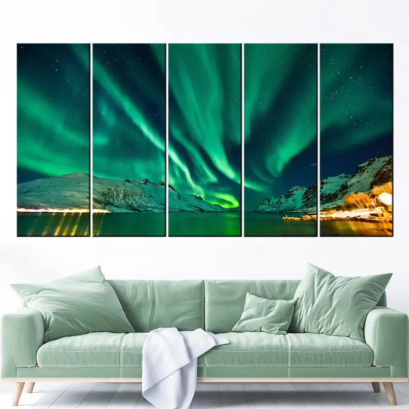 Yeşil Aurora Poster, Northern Lights Canvas, Gece Sky Duvar Sanatı, Modern Duvar Dekoru, Peyzaj Tuval, Hediye Tuval Sanatı, Kuzey Işıkları Baskı - 4