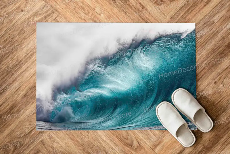 Eleganter Teppich mit Küstenmuster: Tropisches ozeanblaues Meereslandschaftsdesign