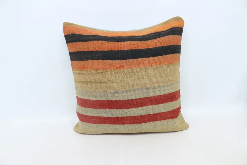 Pillow for Couch, Kilim Cushion Sham, Ikat Pillow Sham, Turkish Corner Pillow Sham, Kilim Pillow, Pillow Sham, 28x28 Orange Pillow Case - 1