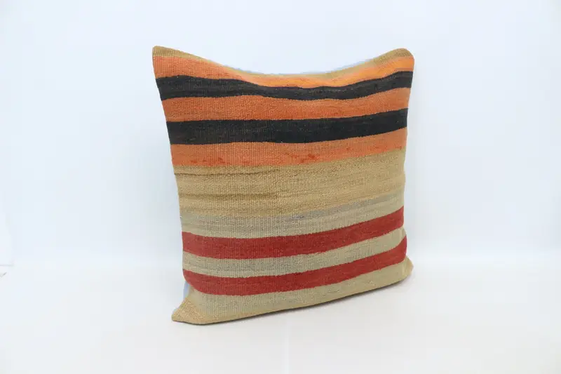 Pillow for Couch, Kilim Cushion Sham, Ikat Pillow Sham, Turkish Corner Pillow Sham, Kilim Pillow, Pillow Sham, 28x28 Orange Pillow Case - 3