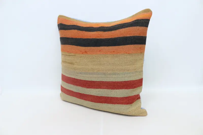 Pillow for Couch, Kilim Cushion Sham, Ikat Pillow Sham, Turkish Corner Pillow Sham, Kilim Pillow, Pillow Sham, 28x28 Orange Pillow Case - 4