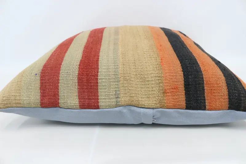 Pillow for Couch, Kilim Cushion Sham, Ikat Pillow Sham, Turkish Corner Pillow Sham, Kilim Pillow, Pillow Sham, 28x28 Orange Pillow Case - 5