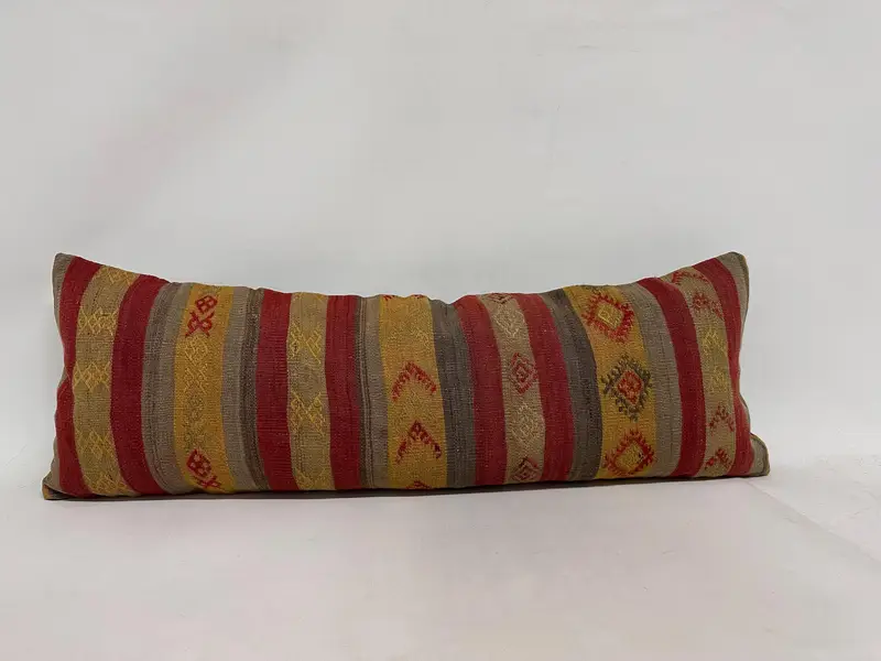 Pillow, Pillow for Couch, Throw Kilim Pillow, Authentic Pillow Sham, Turkish Kilim Pillow, Bolster Pillow Cover, 16x48 Red Pillow Case - 1