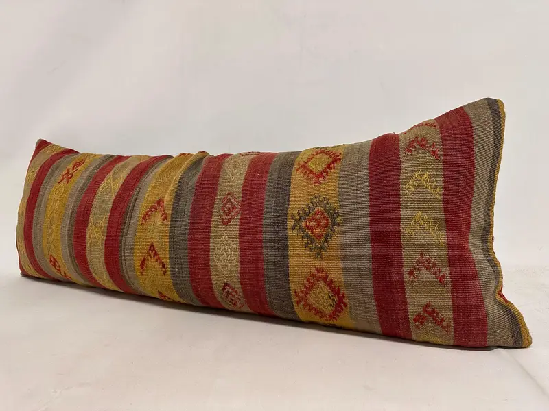 Pillow, Pillow for Couch, Throw Kilim Pillow, Authentic Pillow Sham, Turkish Kilim Pillow, Bolster Pillow Cover, 16x48 Red Pillow Case - 4
