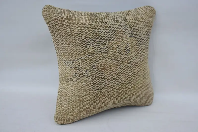 Vintage Kilim Pillow, Cushion Cover, Antique Pillows, Crochet Pattern Cushion Cover, Boho Pillow Sham Cover, 12x12 Beige Cushion Cover - 2