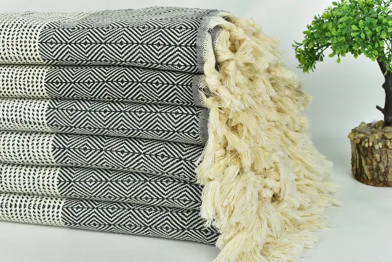 80x70 Cotton Diamond Towel, Wedding Favors, Turkish Cotton Blanket, Bachelor Gifts, Wedding Hand Made Gift, Decorative Blanket, Woven Throw Blanket - 3