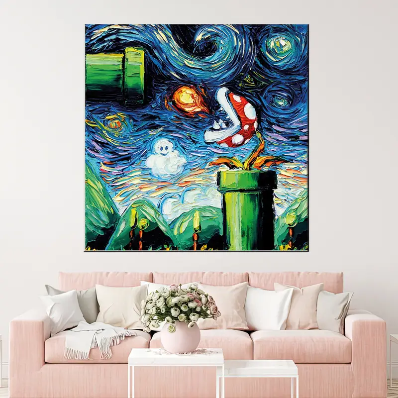 Mario World Gogh Poster, Van Gogh Artwork, Mario World Canvas, Mario Abstract Art, Super Mario Canvas, Van Gogh Wall Art, Super Mario Paint - 4